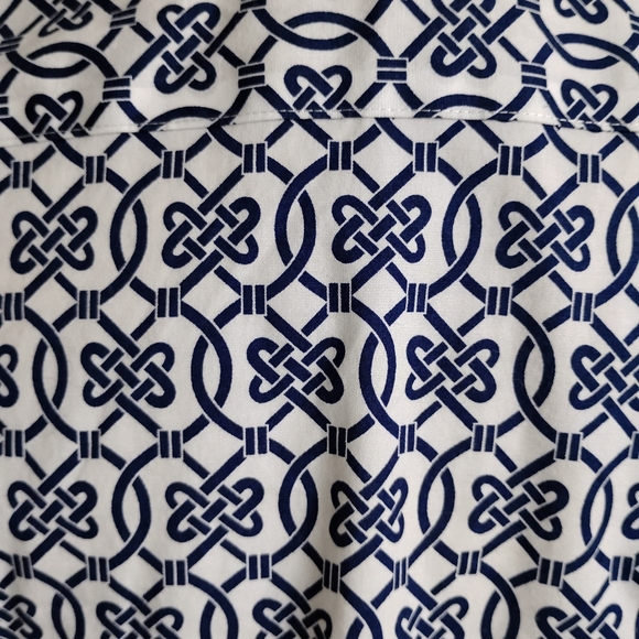 Talbots Petite Non Iron Cotton Stretch Popover Top Navy White Coastal Size 8P - Picture 13 of 16